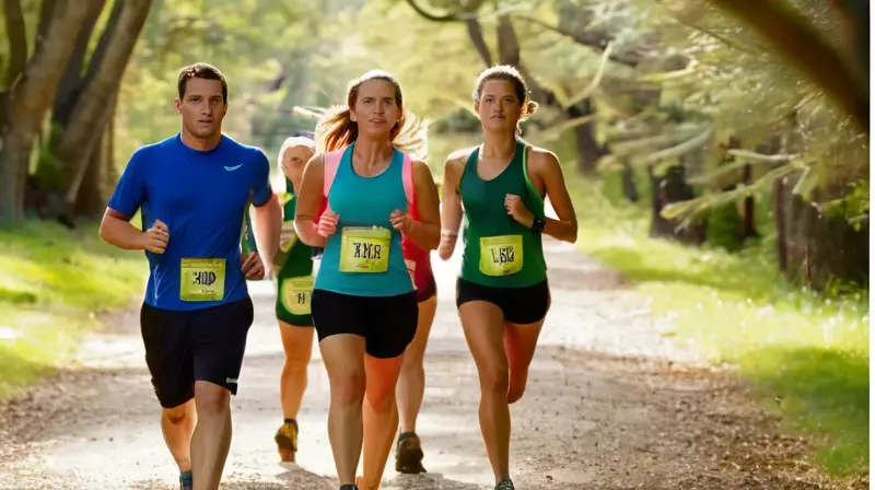 Corredores en un parque vibrante y soleado