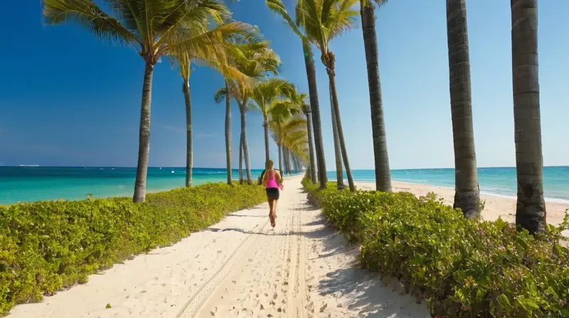 Corredor en playa soleada con energía veraniega