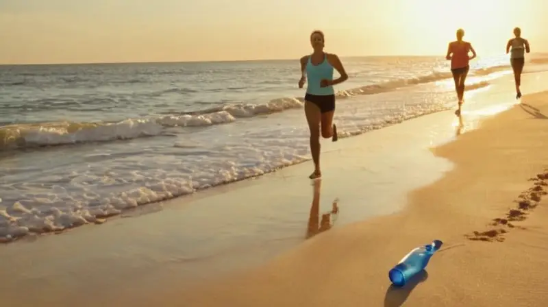Corredores enérgicos en una playa soleada