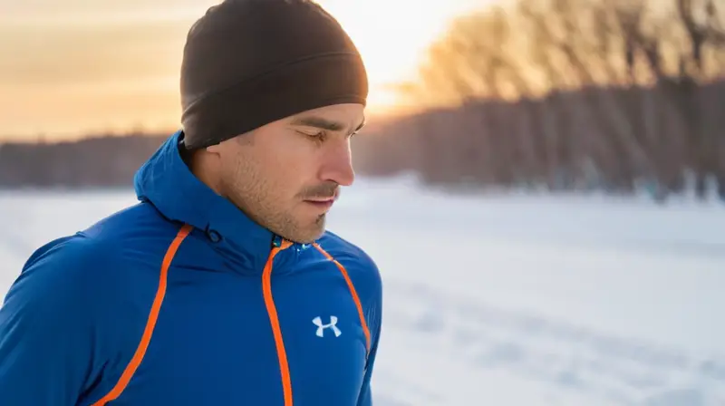 Corredor enérgico en frío paisaje invernal