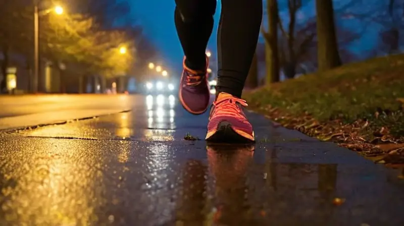 Corredor solitario en una calle oscura