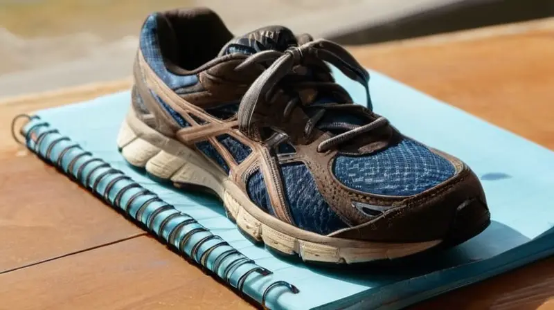 Zapatilla desgastada sobre madera con luz