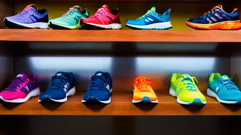Tienda deportiva iluminada con zapatillas atractivas