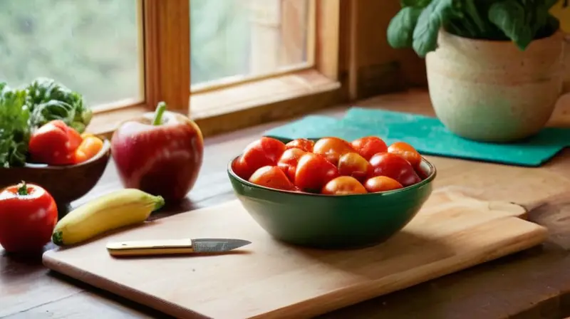 Mesa de cocina con coloridos ingredientes frescos