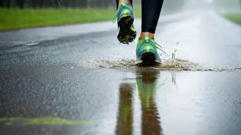 Corredor perseverante bajo la lluvia intensa
