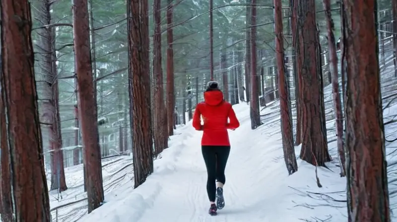 Corredor en un sendero nevado y sereno