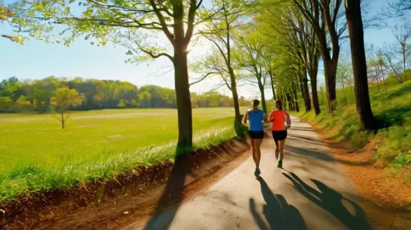 Corredores en un parque iluminado por el sol