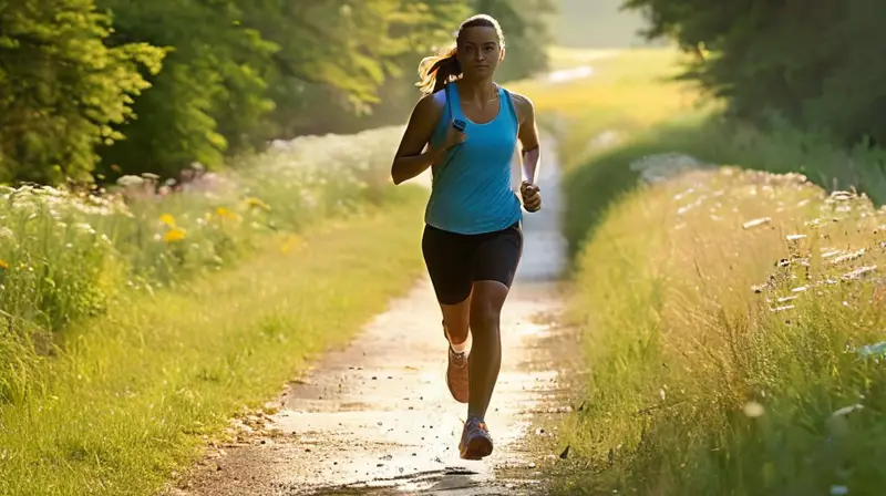 Corredor en un parque sereno al amanecer