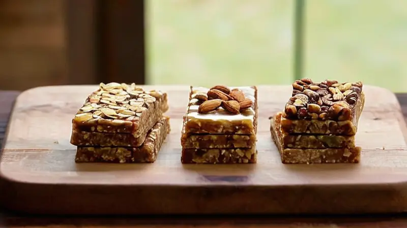 Barras de energía caseras en mesa rústica