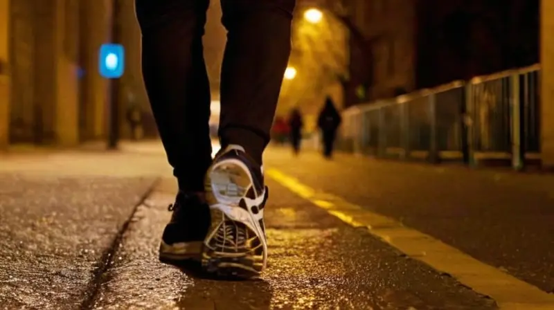 Corredores nocturnos iluminados en calle urbana