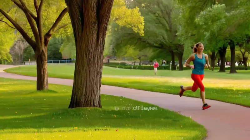 Parque soleado con corredores y ambiente vibrante