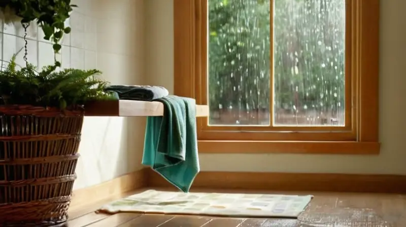 Lavandería iluminada con ropa colorida y frescura