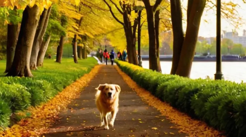 Parque urbano soleado con un perro feliz