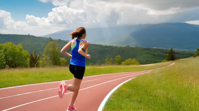 Corredor enfocado en pista iluminada y vibrante