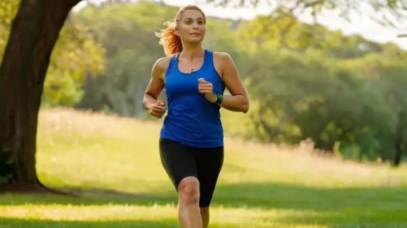 Escena de parque con corredores y naturaleza