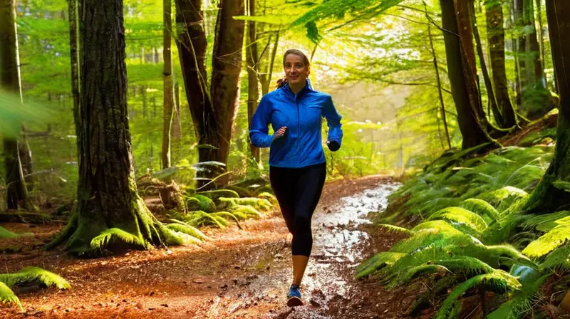 Corredor avanza en sendero forestal vibrante