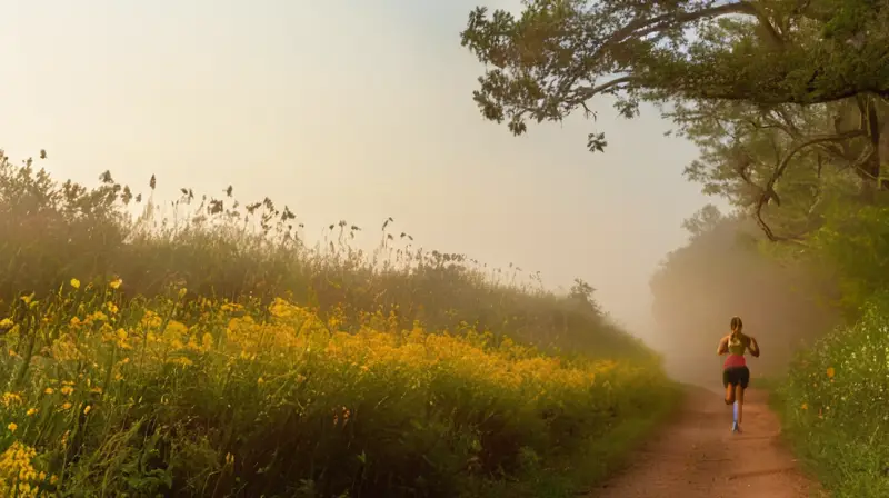 Corredor solitario en parque al amanecer