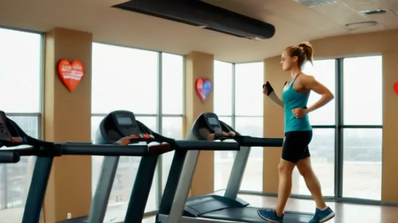Gimnasio iluminado con corredor concentrado y equipo