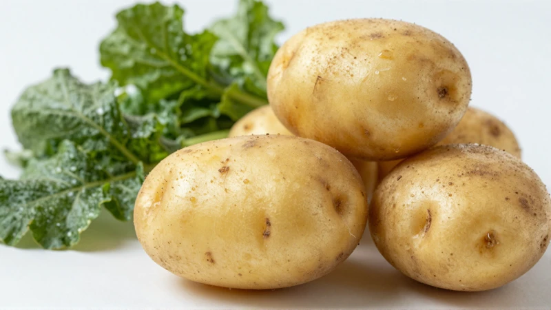 Patatas doradas y hojas en luz suave