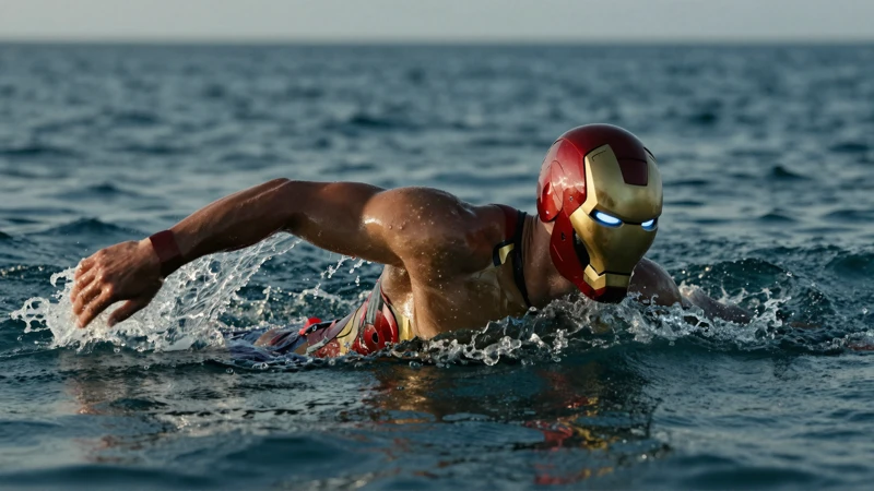 Triatleta Ironman, océano, luz dramática, realismo