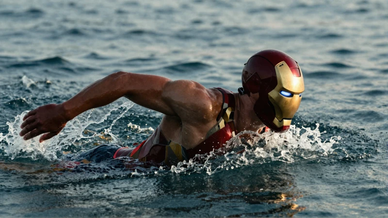 Triatleta Ironman hiperrealista en océano dramático